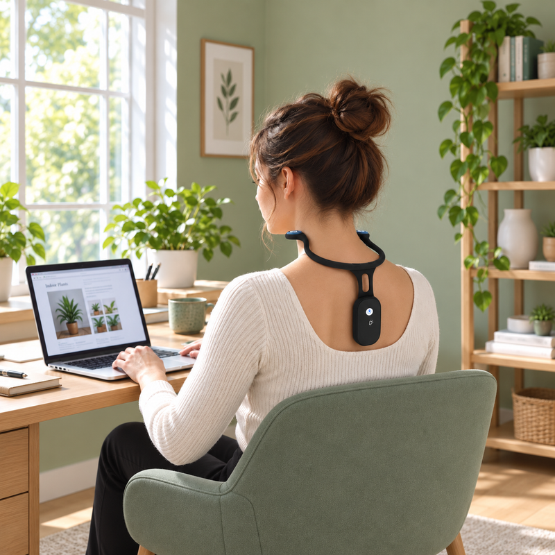 Illustrative scene showing the neck reminder being worn